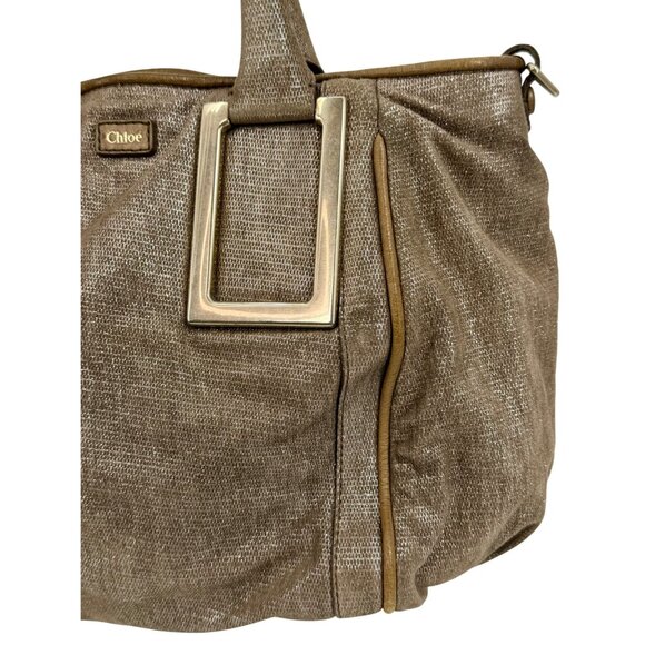 Vintage Chloé Shimmer Suede Satchel Handbag w/Dual Handles Zip Closure Logo Y2K - Picture 3 of 16